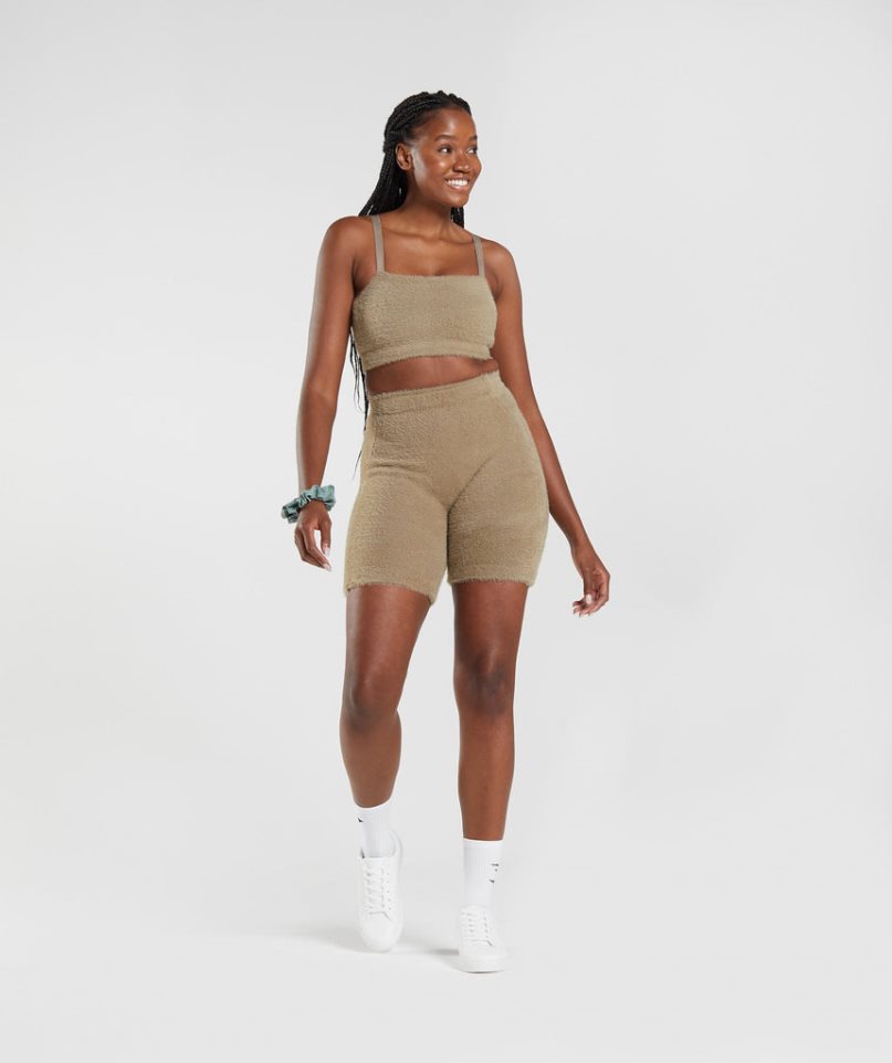 Women's Gymshark Whitney Eyelash Knit Shorts Khaki | CA 7A105D